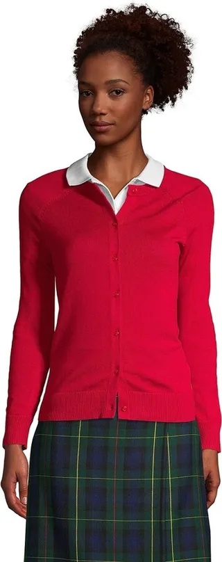 Lands' End School Uniform Women's Cotton Modal Cardigan Sweater - Small - Red