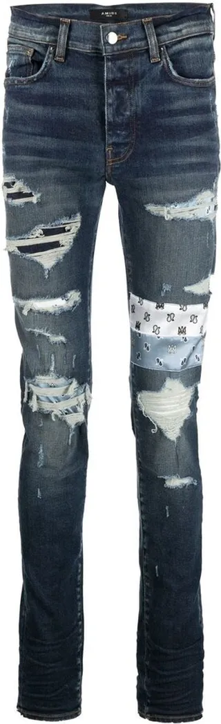 Patchwork Distressed Slim Jeans