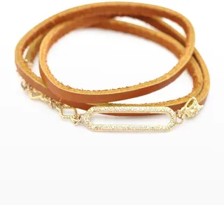 Sueno Diamond Paperclip Leather Wrap Bracelet