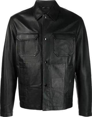Logo-Patch Leather Jacket