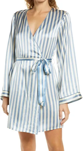 Langley Stripe Silk Short Robe