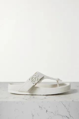 Loewe - Ease Embellished Leather Flip Flops - White