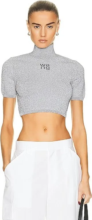 Alexander Wang Cropped Turtleneck Pullover in Light Grey