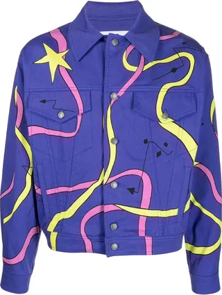 All-Over Graphic-Print Denim Jacket