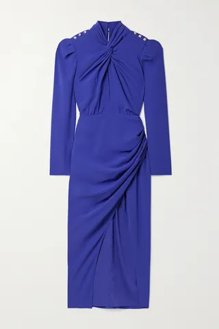 Self-Portrait - Crystal-embellished Wrap-effect Crepe Midi Dress - Blue