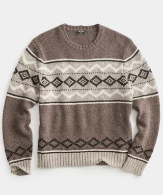 Donegal Lambswool Diamond Crewneck in Weathered Oak