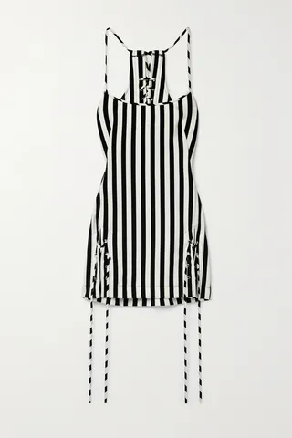 Monse - Cutout Lace-up Striped Jersey Mini Dress - Black