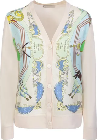Tory Burch Graphic Printed V-Neck Cardigan