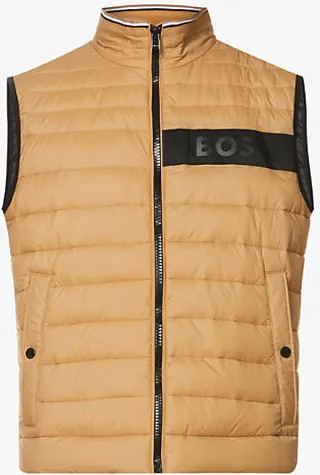 Mens Medium Beige Quilted Recycled-polyamide Gilet