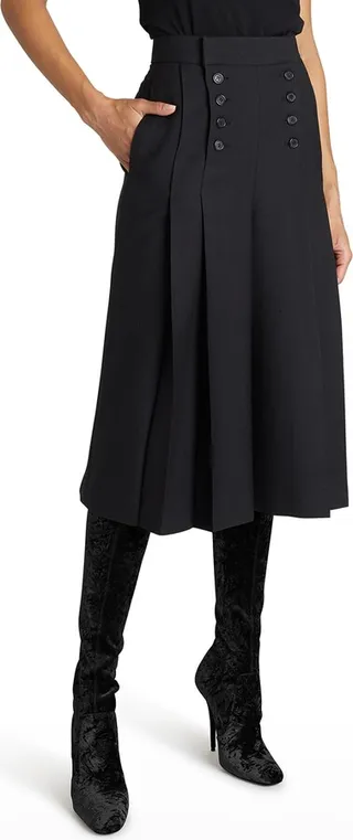 Button-Front Pleated Wide-Leg Culotte Pants