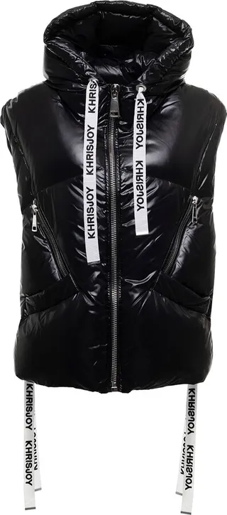 Iconic Shiny Green Sleeveless Down Jacket In Patent Technical Fabric Woman
