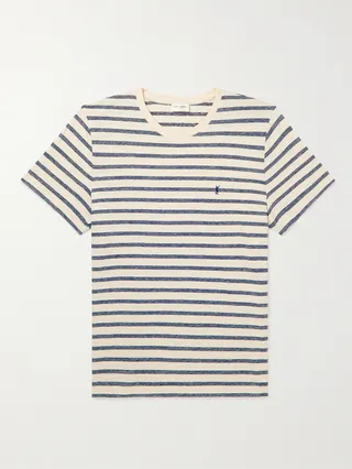 Slim-Fit Logo-Embroidered Striped Cotton-Jersey T-Shirt