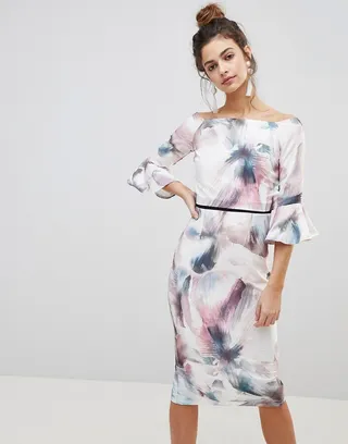 Little Mistress printed flute sleeve dress