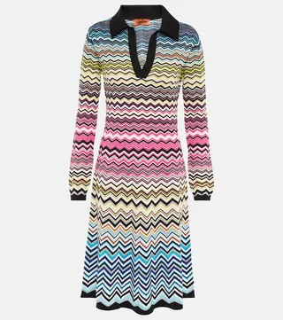 Zig-zag knit cotton-blend midi dress