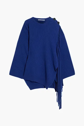 Asymmetric fringed cashmere and wool-blend sweater