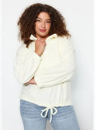 Ecru Lace Detail Knitted Fleece Sweatshirt TBBAW23AO00021