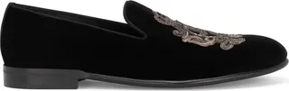 Velvet-Finish Embroidered Slippers
