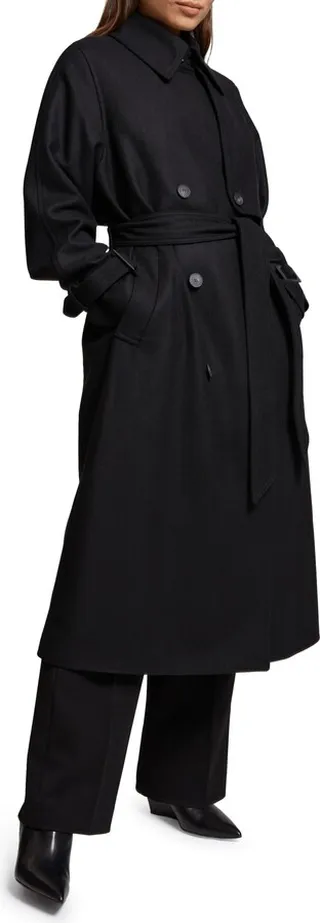 Double Breasted Wool Blend Trench Coat