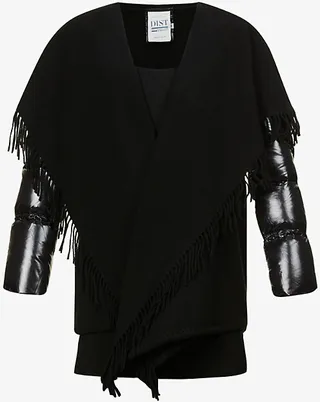 Womens Black Padded Wool and hell-down Cape