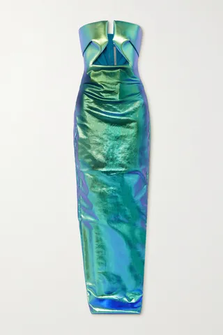 Rick Owens - Strapless Cutout Metallic Coated-denim Gown - IT48