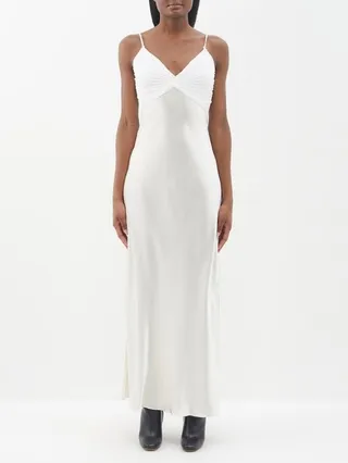 Pleated Side-slit Satin Dress
