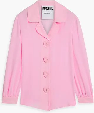Button-embellished silk-chiffon shirt