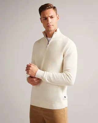 Half Zip Funnel Neck Jumper in Natural