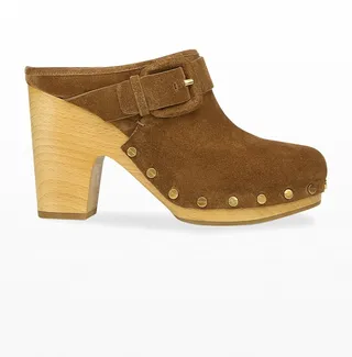 Dacey Buckle Suede Clogs