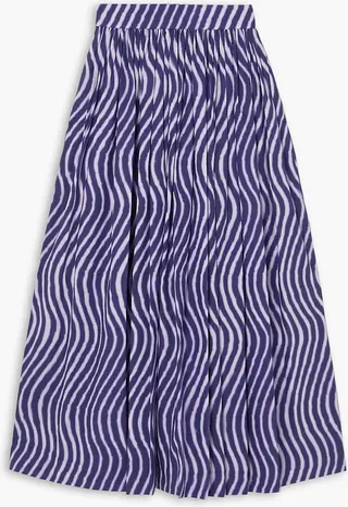 Pleated printed cotton-poplin midi skirt