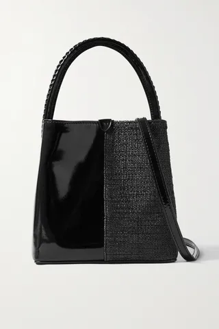 Métier - Perriand Mini Patent-leather And Woven Raffia Shoulder Bag - Black