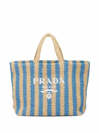 Logo-Embroidered Straw Tote Bag