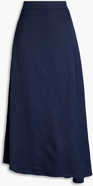 Asymmetric shantung midi skirt