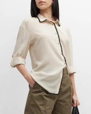 Peggy Embroidered Silk Button-Down Shirt
