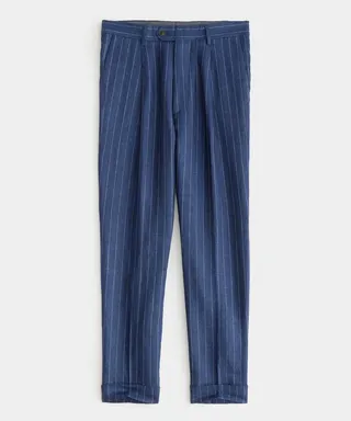 Italian Linen Madison Suit Pant in Naval Blue Pinstripe