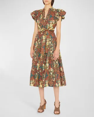 Ottilie Tie-Waist Tiered Midi Dress