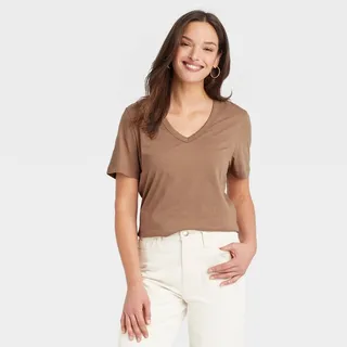 Women's Short Sleeve V-Neck T-Shirt - Universal Thread™ Light Brown XL