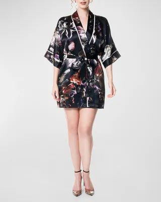 Moonlight Floral-Print Silk Robe