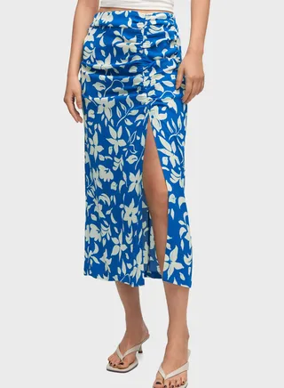 Floral Print Front Slit Skirt