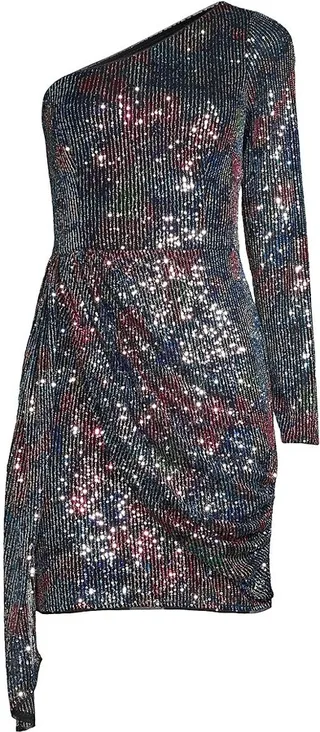 Sequin Draped One-Shoulder Minidress
