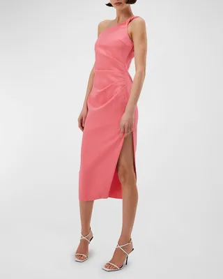 Carrington Pleated One-Shoulder Midi Dress