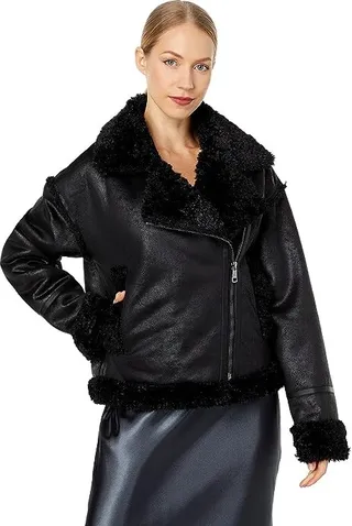 NVLT Berber Faux Down Cropped Puffer Jacket (Black) Women's Clothing