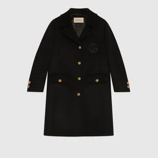 Double G embroidery wool coat