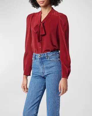 Eldridge Tie-Neck Button-Front Silk Top