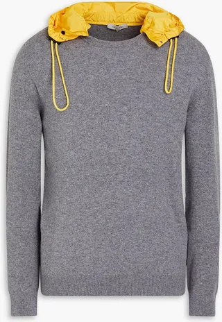 Shell-paneled wool hooded sweater