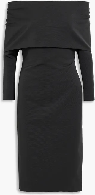 Off-the-shoulder wool-blend faille dress