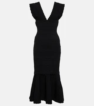 Scalloped knitted midi dress