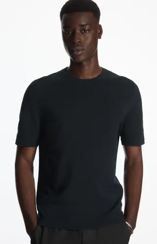 Regular-Fit Knitted-Cuff T-Shirt