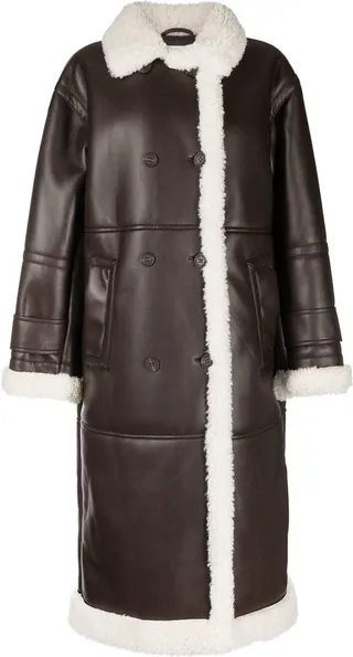 Shearling-Detail Faux Leather Coat