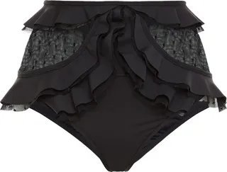 Point d'esprit-paneled ruffled high-rise bikini briefs