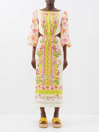 Neelam Floral-print Linen Midi Dress